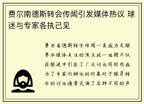 费尔南德斯转会传闻引发媒体热议 球迷与专家各执己见